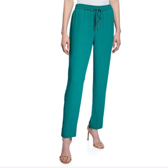 Diane Von Furstenberg Pants - DVF Green Juniper Bennet Drawstring Ankle Pants